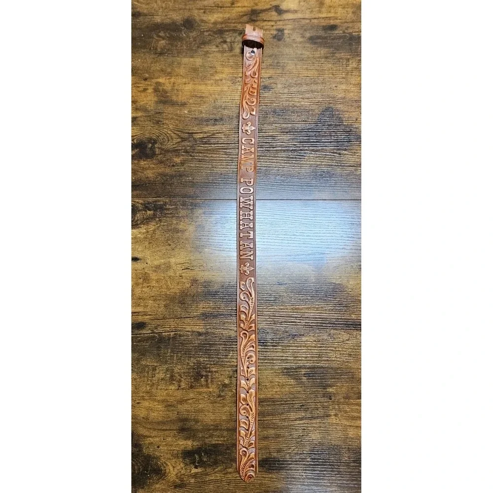 Boy Scout Vintage Tooled Leather Belt Size 30 Camp Powhatan Cowhide *No Buckle*
